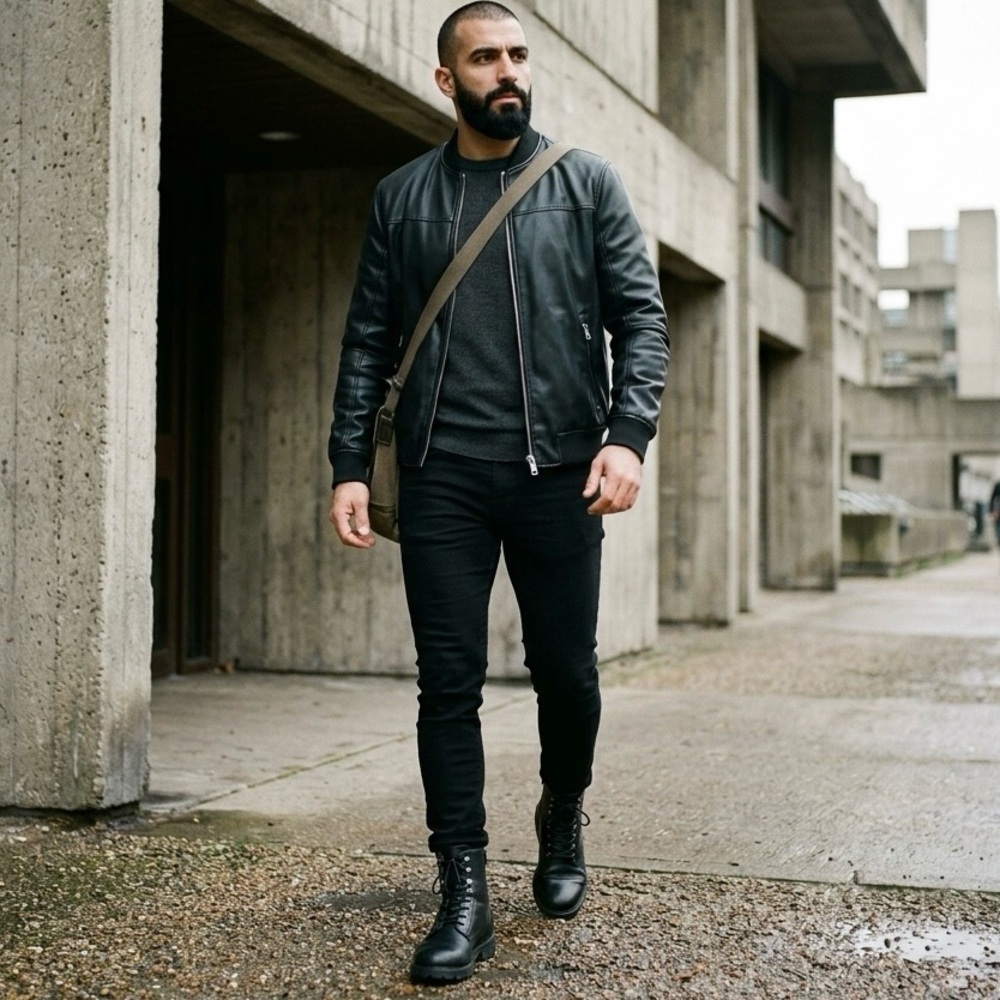 Zara Black Vegan Leather Bomber Jacket | Men’s size M | faux leather moto style